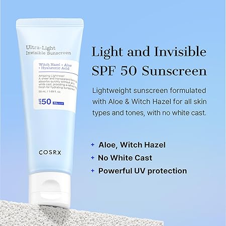 COSRX Ultra Light Invisible Sunscreen Witch Hazel+Aloe+Hyaluronic Acid SPF50 50ml - Image 3