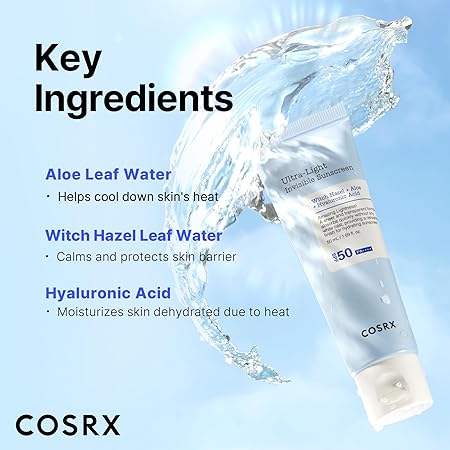 COSRX Ultra Light Invisible Sunscreen Witch Hazel+Aloe+Hyaluronic Acid SPF50 50ml - Image 4